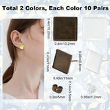 40Pcs 2 Colors Square Brass Stud Earring Settings, with 40Pcs 2 Colors Iron Friction Ear Nuts, Antique Bronze & Platinum, 11x11x1.5mm, Pin: 0.8mm, Tray: 10.2x10.2mm, 20pcs/style