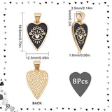 8Pcs Brass Enamel Pendants, Real 18K Gold Plated, Heart with Eye, Black, 18.5x12.5x1.6mm, Hole: 3.5x5mm