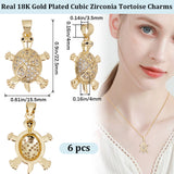 6Pcs Brass Micro Pave Cubic Zirconia Pendants, Tortoise, Real 18K Gold Plated, 22.5x15.5x4mm, Hole: 3.5x4mm
