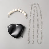 Heart Imitation Leather Crossbody Bags, including Plastic Pearl Handle, Alloy Purse Chain, Black, 9.7x13.2x2.2cm