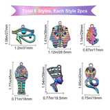 12Pcs 6 Style Plated Rainbow Color Alloy Pendants, Cadmium Free & Lead Free, Mixed Shape, 27~45x31~18x2~4mm, Hole: 2~3mm, 2Pcs/style