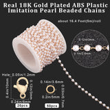 DIY Imitation Pearl Beaded Chain Bracelet Necklace Making Kit, Including ABS Plastic Beaded Chains, Brass Jump Rings, 304 Stainless Steel Lobster Claw Clasps, Real 18K Gold Plated, Chain: 5M/set