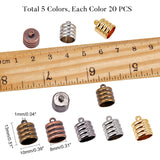 Brass Cord Ends, Column, Mixed Color, 13x10mm, Hole: 1mm, Inner Diameter: 8mm, 5 colors, 20pcs/color, 100pcs/box