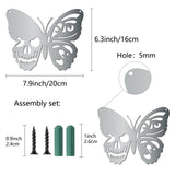 Iron Hanging Decors, Metal Art Wall Decoration, Butterfly with Skull, for Living Room, Home, Office, Garden, Kitchen, Hotel, Balcony, with Wall Anchor & Screw, Silver Color Plated, 160x200x1.5mm