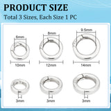 3Pcs 3 Styles 925 Sterling Silver Spring Gate Rings with 925 Stamp, Silver, 9 Gauge, 10~14x3mm, Hole: 6~9.5mm, 1pc/style