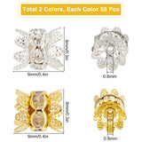 100Pcs 2 Colors Brass Rhinestone Bead Caps, Cap Spacer, Platinum & Golden, 8x9mm, Hole: 0.8mm, 50pcs/color