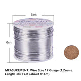 Round Aluminum Wire, Gainsboro, 17 Gauge, 1.2mm, about 380.57 Feet(116m)/roll