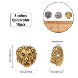 Tibetan Style Alloy Beads, Lion Head, Mixed Color, 13x12x8mm, Hole: 2mm, 3 colors, 6pcs/color, 18pcs/box