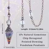 1Pc Natural Gemstone Chip Hexagonal Pointed Dowsing Pendulum Pendants, Resin Cone Charms, with Red Copper Plated Brass Findings, 312mm, Hole: 2mm