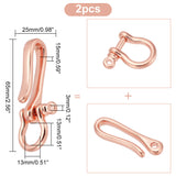 2Pcs Brass Shackle Clasps with Brass S Hook Clasps, Car Keychain for Men Wallet Chain Accessory, Rose Gold, 65x25x15mm, Hole: 3mm