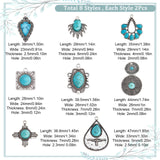 16Pcs 8 Styles Synthetic Turquoise Pendants, with Antique Silver Tone Aolly Findings, Cadmium Free & Nickel Free & Lead Free, Fan & Teardrop & Flat Round & Fish & Cross & Oval & Square, 28~47x19~34x2.5~7mm, hole: 2~3mm, 2pcs/style