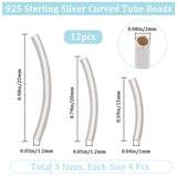 12Pcs 3 Style Tube 925 Sterling Silver Beads, Silver, 15~25x2mm, Hole: 1~1.2mm, 4pcs/style
