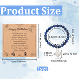 Natural Lapis Lazuli Round Beaded Stretch Bracelet with Alloy Heart Charm, Gemstone Jewelry for Women, Inner Diameter: 2-1/8 inch(5.4cm), 1Pc/set