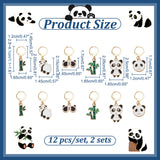 Alloy Enamel Bamboo Stick/Panda Pendant Locking Stitch Markers, 304 Stainless Steel Leverback Earring Stitch Marker, Mixed Color, 2.8~4.1cm, 6 style, 2pcs/style, 12pcs/set