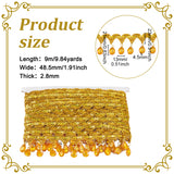 Polyester Tassel Lace Ribbon, Sparkle Paillette Lace Trim with Silver Color Plastic Rhinestone Fringe Trimming, for Garment Accessories, Gold, 1-7/8 inch(48.5mm), about 9.84 Yards(9m)/pc