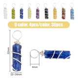 36Pcs 9 Styles Natural Mixed Gemstone Pendants, Silver Plated Brass Wire Wrapped Column Charms, 22x13~14mm, Hole: 4mm, 4pcs/style