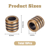 Brass European Beads, Large Hole Beads, Column, Antique Bronze, 8.5x8.5~9mm, Hole: 5.4mm, 10pcs/box