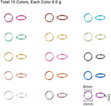Aluminum Wire Open Jump Rings, Mixed Color, 10x1.0mm, 15colors, , about 130pc/color, about 1950pc/box