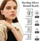 40Pcs 4 Style 925 Sterling Silver Beads, Round, Silver, 2~4x2~3.5mm, Hole: 0.5~1.5mm, 10pcs/style