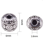 Alloy Tibetan Silver Beads, Barrel, Antique Silver, 6x6mm, Hole: 1.6mm, 100pcs/box