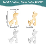 20Pcs 2 Colors 201 Stainless Steel Pendants, Silhouette Charms, Dog, Golden & Stainless Steel Color, 18x17x1mm, Hole: 1.6mm, 10pcs/color