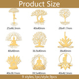 Nickel Decoration Stickers, Metal Resin Filler, Epoxy Resin & UV Resin Craft Filling Material, Golden, Tree of Life, 40x40mm, 9pcs/set