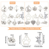 72Pcs 12 Style Tibetan Style Alloy Kitten Pendants, Mixed Shapes, Antique Silver, 13~25x9~18.5x1~4mm, hole: 1.5~3mm, 6pcs/style