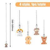 3D Dog Opaque Resin Pendant Ceiling Fan Pull Chain Extenders, with 304 Stainless Steel Ball Chains, Stainless Steel Color, 348~349mm, 4 style, 1pc/style, 4pcs/set
