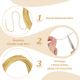 Aluminum Wire, Round, Bendable Flexible Craft Wire, with Spool, Gold, 18 Gauge, 1.0mm, about 164.04 Feet(50m)/Bag