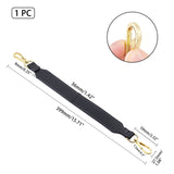 Genuine Leather Shoulder Strap, with Iron Findings and Alloy Findings, for Bag Straps Replacement Accessories, Black, 399x36x9mm, Clasp: 59x27.5x7.5mm