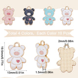 40Pcs 4 Colors Alloy Pendants, with Enamel, Light Gold, Bear with Heart, Mixed Color, 19.5x13x1.5mm, Hole: 2mm, 10pcs/color