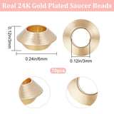 70Pcs Brass Beads, Long-Lasting Plated, Bicone, Real 24K Gold Plated, 6x3mm, Hole: 3mm