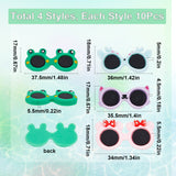 40Pcs 4 Styles Opaque Resin Glasses Cabochons, Frog & Reindeer & Cat & Bowknot, Mixed Shapes, Mixed Color, 17~18x34~37.5x4.5~5.5mm, 10pcs/style