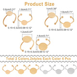 24Pcs 6 Style Stainless Steel Open Cuff Finger Ring Finding, Pad Ring Settings, Mixed Color, Tray: 8~12mm, US Size 7 3/4(17.9mm), 1.5~3mm, 4pcs/style