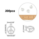 300Pcs Plating ABS Plastic Pendants, Peace Sign, Ring, Platinum, 19.5x16x3mm, Hole: 2mm