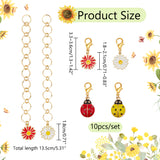 Locking Stitch Markers and Beaded Link Knitting Row Counter Chains, with Ladybug & Flower Alloy Enamel Pendant, Mixed Color, 3.3~135cm, 10pcs/set