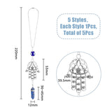 1 Set Hamsa Hand & Evil Eye Hanging Ornament with Bullet Gemstone Charm, for Protection Home & Car Rear View Mirror Hanging Accessories, 220mm, 5pcs/set