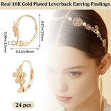 24Pcs Brass Leverback Earring Findings, with Loop, Flower, Nickel Free, Real 18K Gold Plated, 17x8mm, Hole: 1.5mm