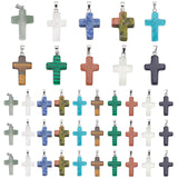 Cross Gemstone Pendants Sets, Natural & Synthetic, with Metal Findings, 26x15x4mm, Hole: 6x3mm