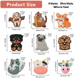 18Pcs 9 Styles Silicone Beads, Chewing Beads For Teethers, DIY Nursing Necklaces Making, Mouse/Dog/Sloth/Corgi/Cow/Cat, Mixed Shapes, 26.5~31x23~31x7~10mm, Hole: 2~3mm, 2pcs/style