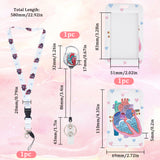 ABS Plastic ID Badge Holder Sets, include Lanyard and Retractable Badge Reel, ID Card Holders with Clear Window, Rectangle with Realistic Heart Pattern, Sky Blue, 790mm, 1 set/box