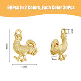 60Pcs 2 Colors Alloy Pendants, Rooster, Mixed Color, 20x15x3mm, Hole: 2mm, 30pcs/color