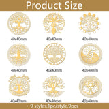Nickel Decoration Stickers, Metal Resin Filler, Epoxy Resin & UV Resin Craft Filling Material, Golden, Tree of Life, 40x40mm, 9pcs/set