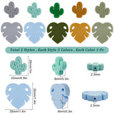 10Pcs 10 Style Silicone Beads, Chewing Beads For Teethers, Heart & Cactus , Mixed Color, 25~35x23~35x8mm, Hole: 2.3~2.5mm, 1pc/style