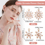 12Pcs 2 Styles Brass Micro Pave Clear Cubic Zirconia Pendants, Long-Lasting Plated, Flower Charm, Light Gold, 15~18x13~15x3.5~4mm, Hole: 1.2~1.4mm, 6pcs/style