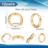 12Pairs 304 Stainless Steel Huggie Hoop Earrings, Hypoallergenic Earrings, Ring, Real 18K Gold Plated, 10 Gauge, 14.5x14x2.5mm, Pin: 1mm