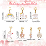 50Pcs Alloy Enamel Pendant Decorations, Deer & Unicorn & Sakura Flower & Envelope & Rainbow, with 304 Stainless Steel Lobster Claw Clasps, Mixed Color, 27~29mm