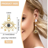 Brass Micro Pave Cubic Zirconia Pendants, with Jump Rings, Eye, Blue, Real 18K Gold Plated, 19.7x21.1x2mm, Hole: 3.2mm, 6pcs/box