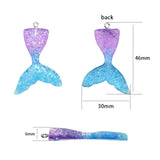 Resin Pendants, with Glitter Powder and Iron Findings, Mermaid Tail Shape, Platinum, Mixed Color, 46x30x6mm, Hole: 2mm, 40pcs/set