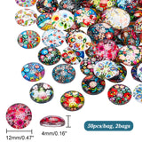 Glass Cabochons, Half Round with Flower, Flower Pattern, 12x4mm, 50pcs/bag, 2 bags/box